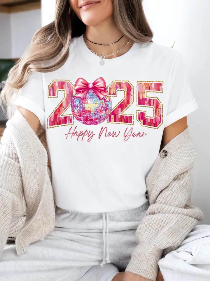 Happy New Year 2025 Png, Pink Coquette Bow Png, Retro New Years Png, Glitter Disco Ball Png, New Year New Me Png, Varsity Png, Brushstroke