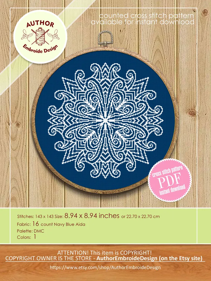 Mandala cross stitch pattern PDF download Mandala ornament cross stitch chart, Monochrome mandala pattern digital PDF, DIY Home decor #M234