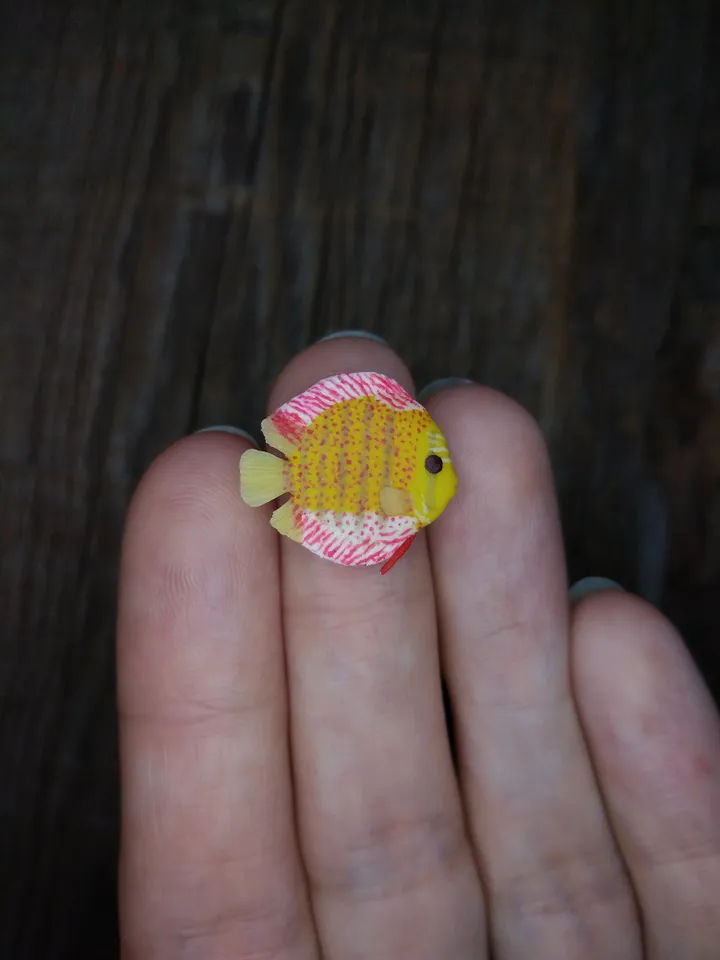Miniature clay Discus fish 8 pcs, tiny fish for diorama, dollhouse or resin art