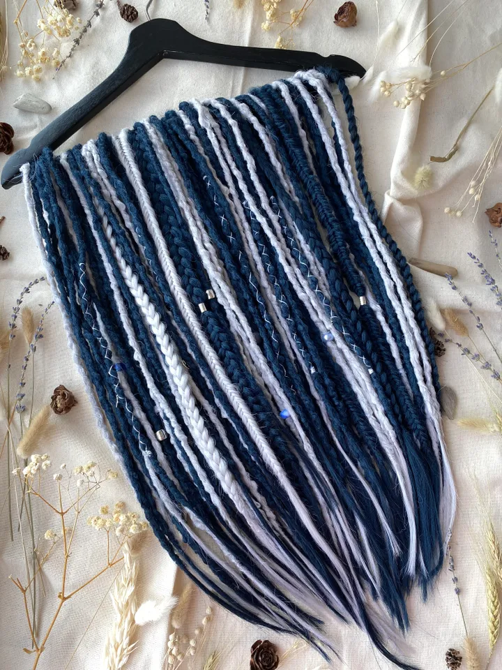 Dark blue and gray synthetic crochet De dreadlocks and braids ready to ship, Dreads extensions, Faux locs, fake dreads
