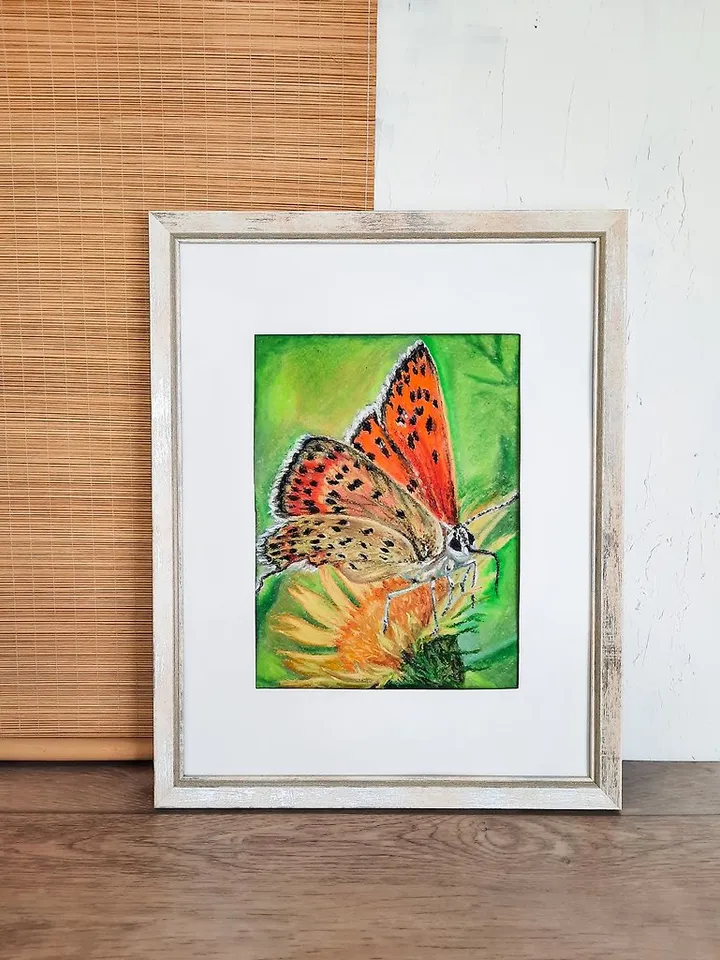 Butterfly painting Insect art Flower Original painting Oil pastel painting