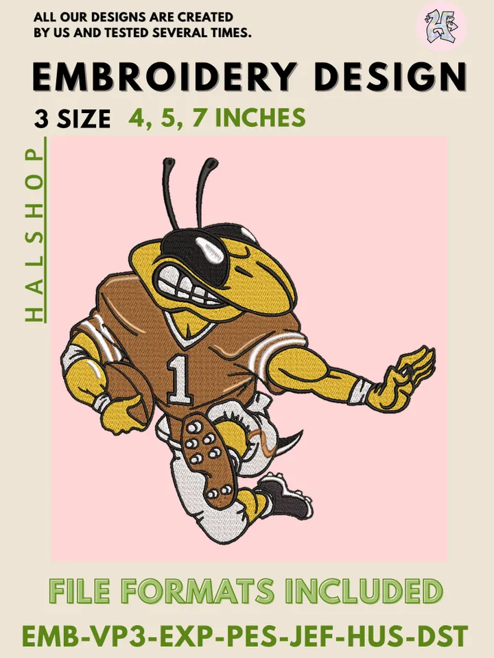 Georgia Bulldog Door Mat Georgia Tech Yellow Jackets NCAA Logo Embroidery Files – College Sports Team Design, 3 Sizes, Instant Digital Download for Machine Embroidery Projects