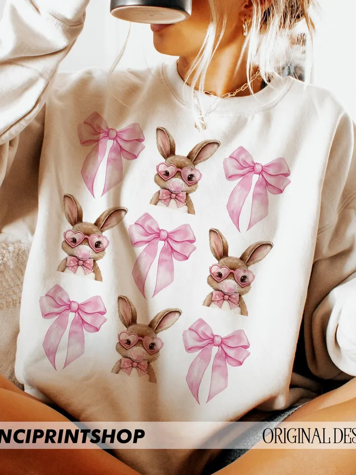 Easter Bunny Coquette PNG, Easter Bunny png, Easter png, Bunny Bow png, Happy Easter png, Retro Easter png, Coquette Easter png, Bunny png