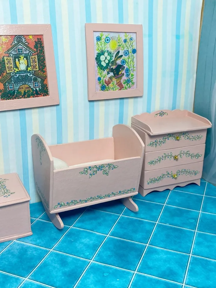 Doll furniture for a children's room. miniature dollhouse. 1:12.