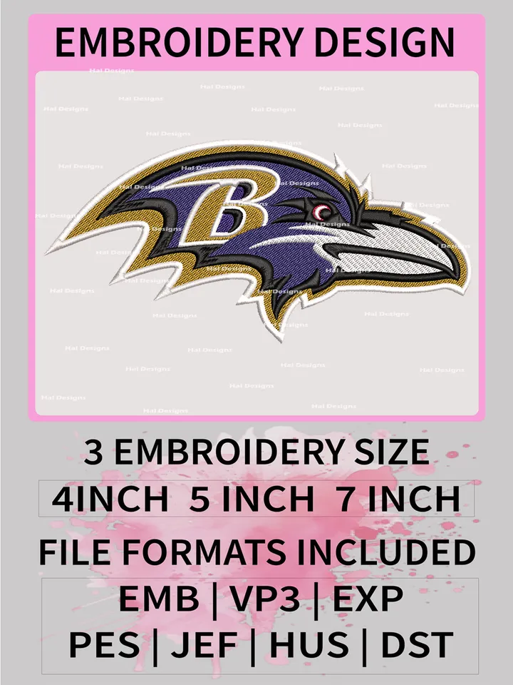 Baltimore Ravens Embroidery Files, NFL Logo Embroidery Designs, NFL Ravens, NFL Machine Embroidery Designs