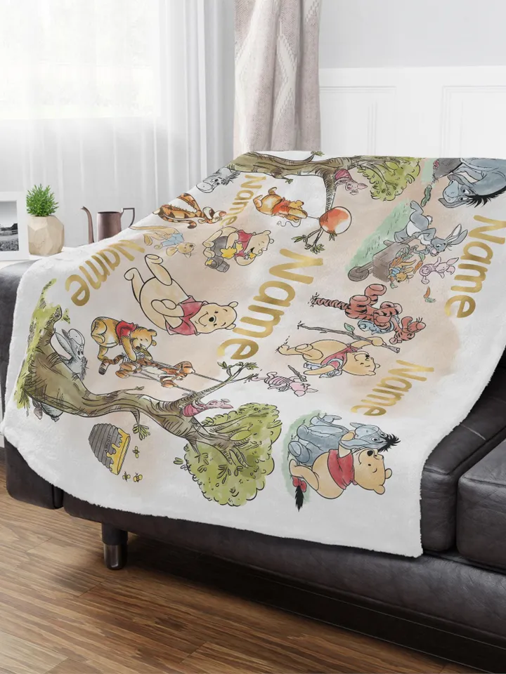 Personalized Winnie the Pooh Microfiber Blanket | Cozy Kids Gift, Nursery Decor, Baby Shower Present, Custom Name Blanket, Soft & Stylish