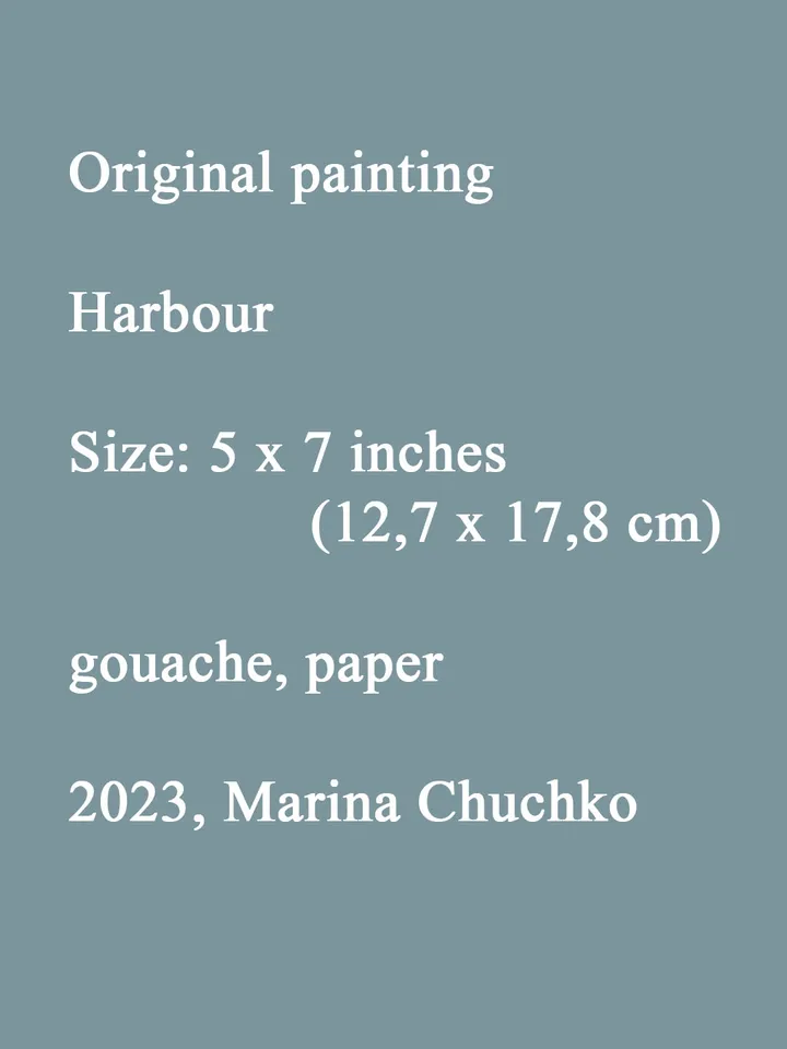Harbour Sea Breeze Painting 5x7" ORIGINAL ART Impressionist Gouache Small Artwork Signed by artist Marina Chuchko
