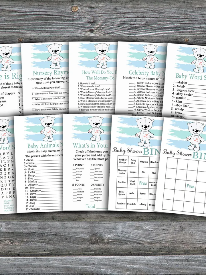 Polar bear baby shower games bundle,Winter animals Baby Shower games package,Fun Baby Shower Games,9 Printable Games-312