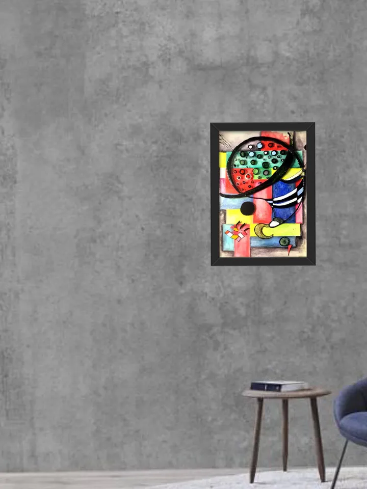 Abstract Stained glass painting,Kandinsky 1935 year ,fixed.Mix media painting, watercolour and stained glass artwork.