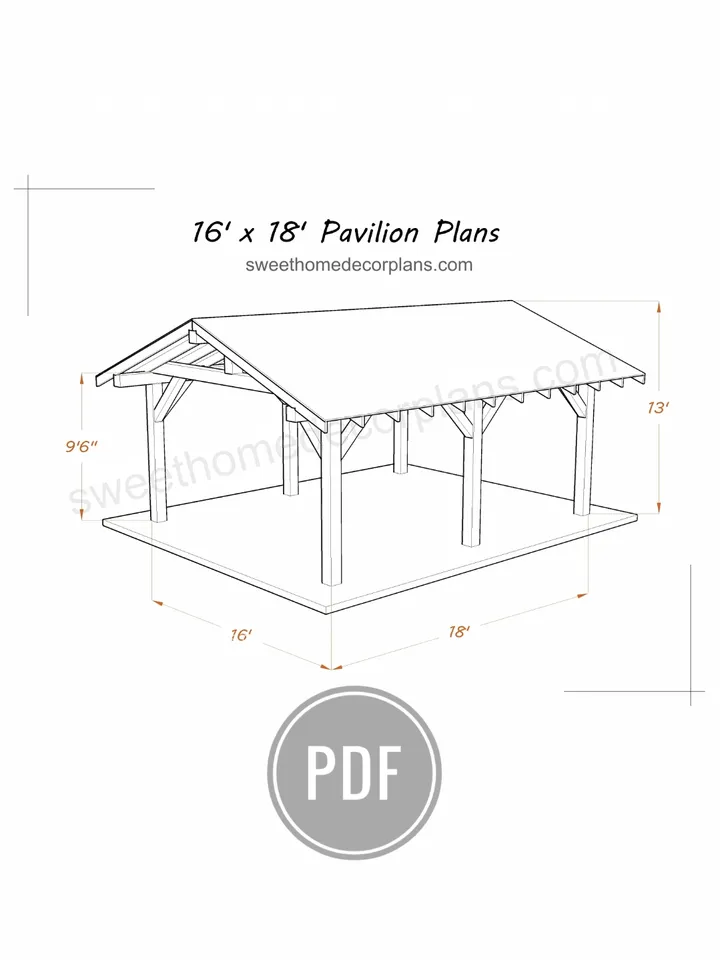 Diy 16 x 18 gable pavilion plans pdf. Carport plans. Garage plans. Backyard timber frame plans for outdoor. Wooden covered gazebo plans.