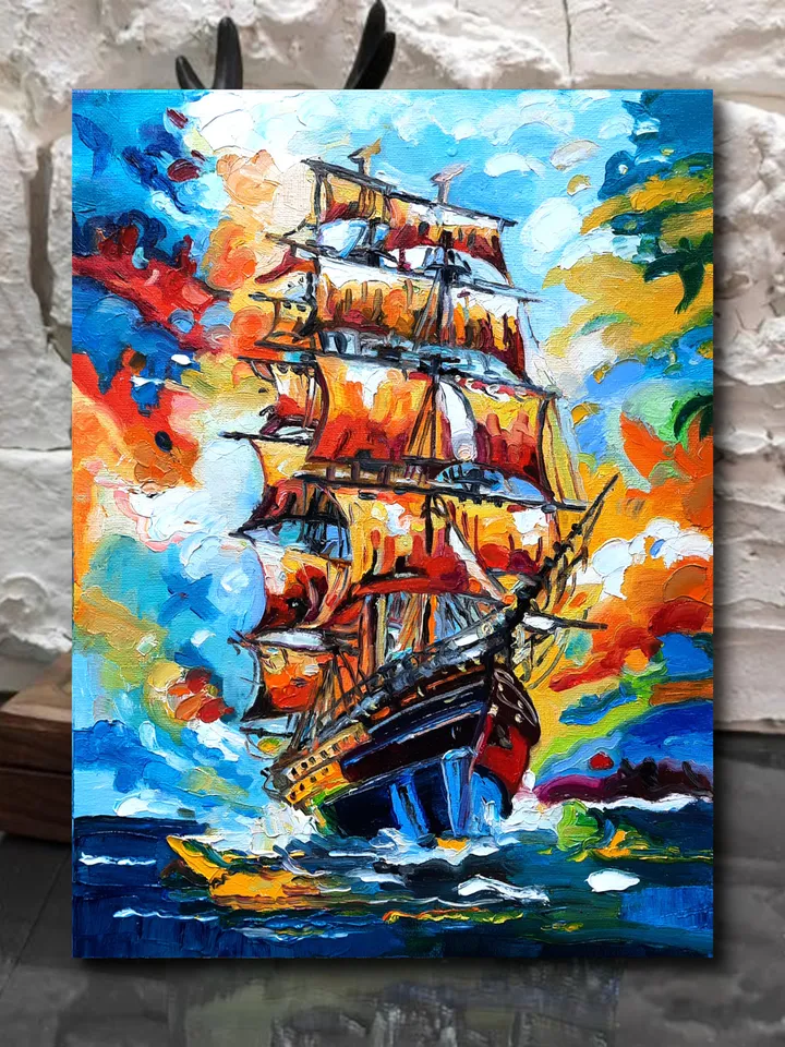 Sailboat Art Impasto Original Oil painting Oil on canvas