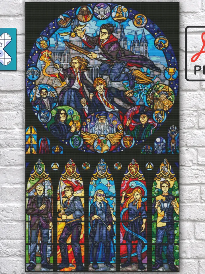 Harry Potter Cross Stitch Pattern / Hogwarts Cross Stitch Pattern / Stained Glass Cross Stitch / Counted Instant PDF