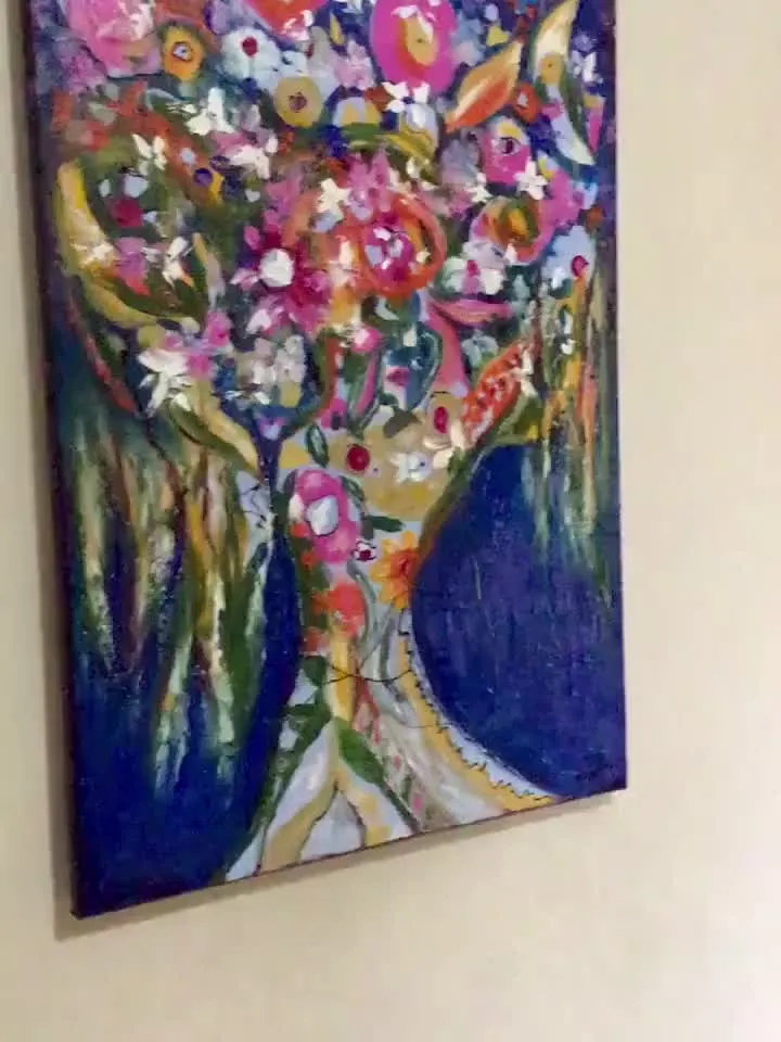 Del fondo de mi corazon, original oil mix media painting on large canvas,fantasy flowers painting,colourful wall hanging,unique gift.