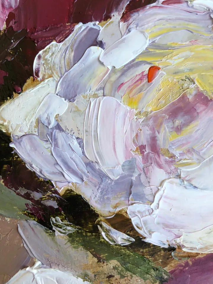 Bouquet of peonies flowers original oil painting hand painted modern impasto painting wall art 6x9 inches