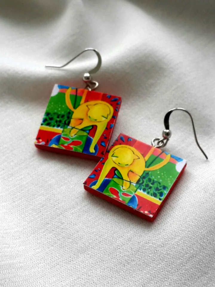 Henri Matisse earrings, Cat earrings, Matisse Cat painting, Matisse art gift