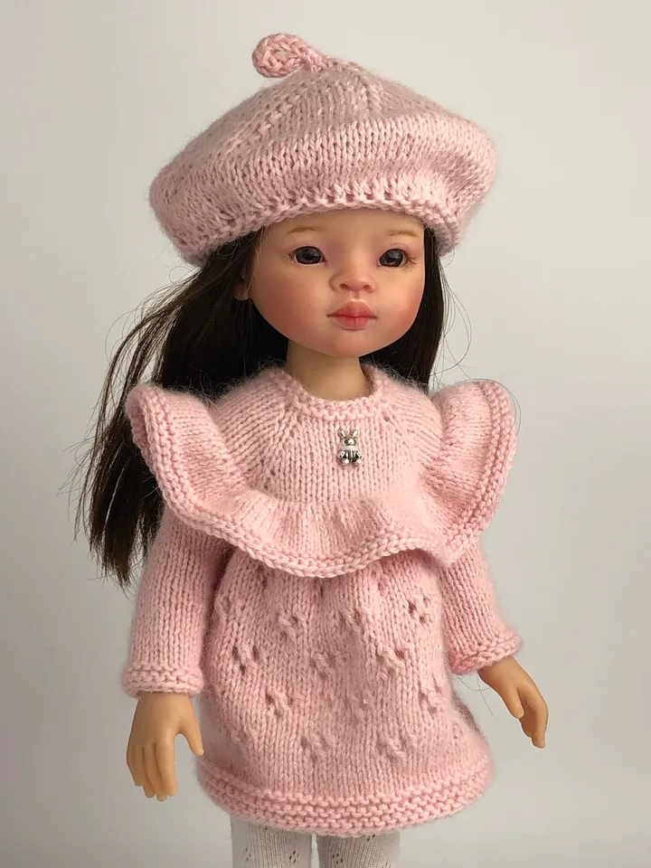 Paola Reina Doll 4 ITEMS Set: Exclusive Handmade Outfit - Dress, Beret, Tights, Shoes