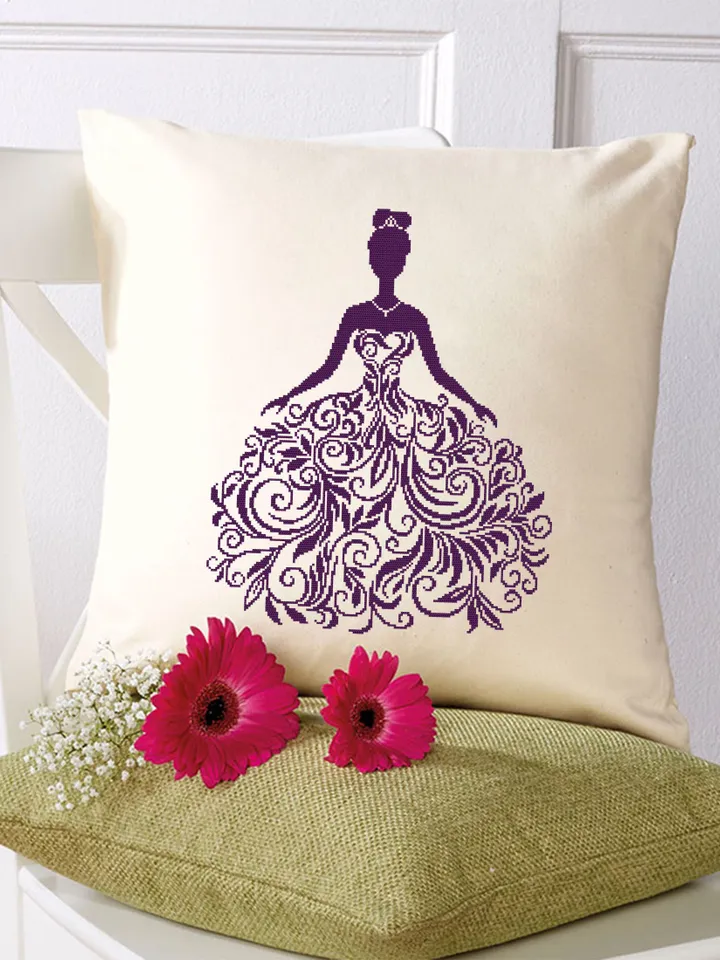 Wedding Dress cross stitch pattern download PDF Silhouette bride cross stitch chart, Monochrome cross stitch mandala dress, Home decor #M193