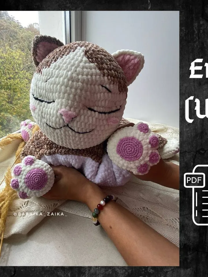 PDF Crochet Pillow Toy Pattern Marshmallow Kitty Amigurumi Plush Kitty Cute cat Amigurumi animal Crochet animal plush pattern Pillow pattern