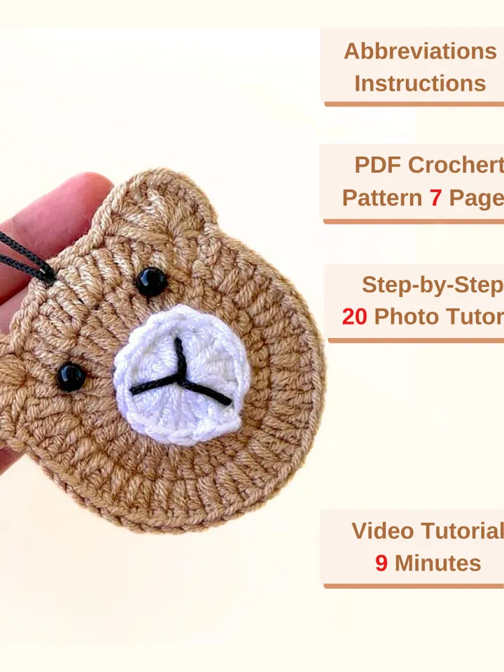 Easy Crochet Teddy Bear Applique Pattern | Cute Moon Bear Pattern for Baby Blankets and Keychains