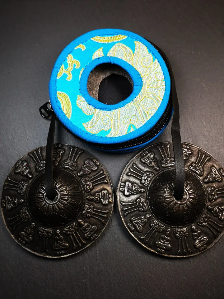 Gandhanra 9.5cm Tibetan Cymbals, Tingsha Bell,Buddhism Ritual Implement,Handmade in Nepal,Special Buddha Pattern