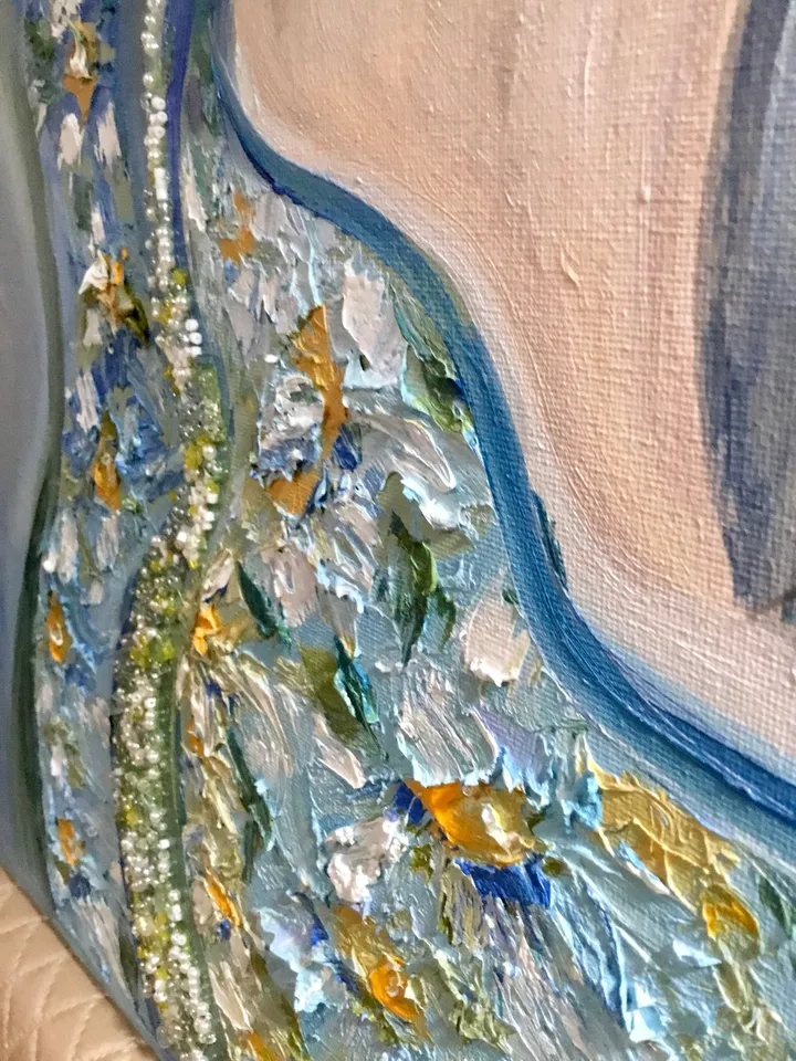 Purity - original oil painting on large canvas,rhinestones decorated, woman in daisies,impasto oil painting,home decoration,woman in daisies