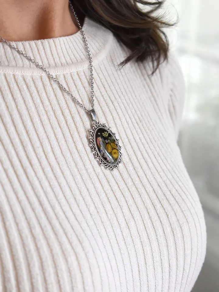 Pressed tansy Necklace. Real flower necklace. Botanical flower necklace.