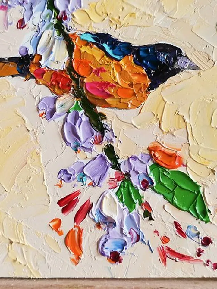 Baltimore Oriole Painting 油畫原作 Oil Bird 手工油 Original Art 掛畫 Animal by Verafe
