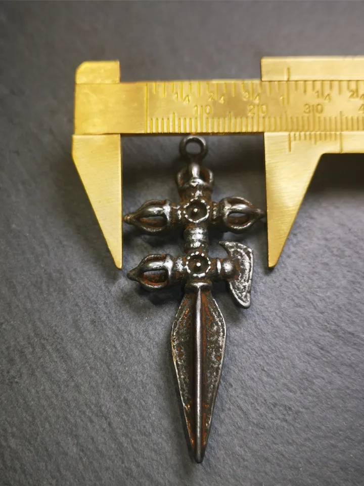 Gandhanra Vintage Cross Vajra Phurba Amulet,Kila(Dorje Phurba) Pendant,Tibetan Budhist Ritual Implement,made of Thokcha,40 Years Old