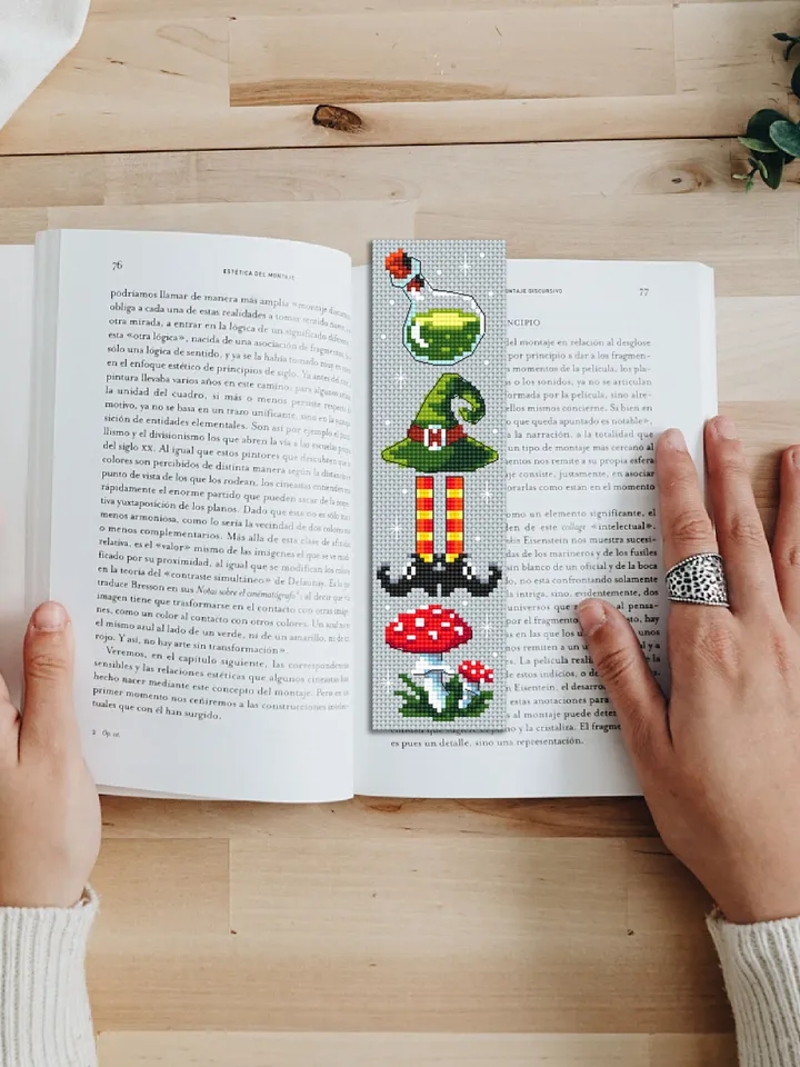 Halloween bookmark cross stitch pattern PDF download Witch cross stitch chart, Handmade bookmark pattern digital, Witch hat, Mushroom #B218