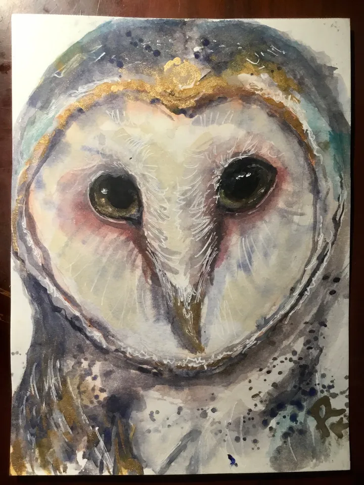 Barn Owl original watercolor painting ,animals watercolor painting small painting gift,ACEO painting,barn owl wall art.