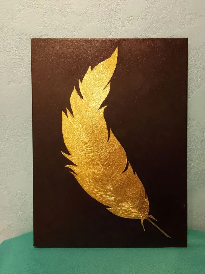 painting **Golden Feather on Black Background**
