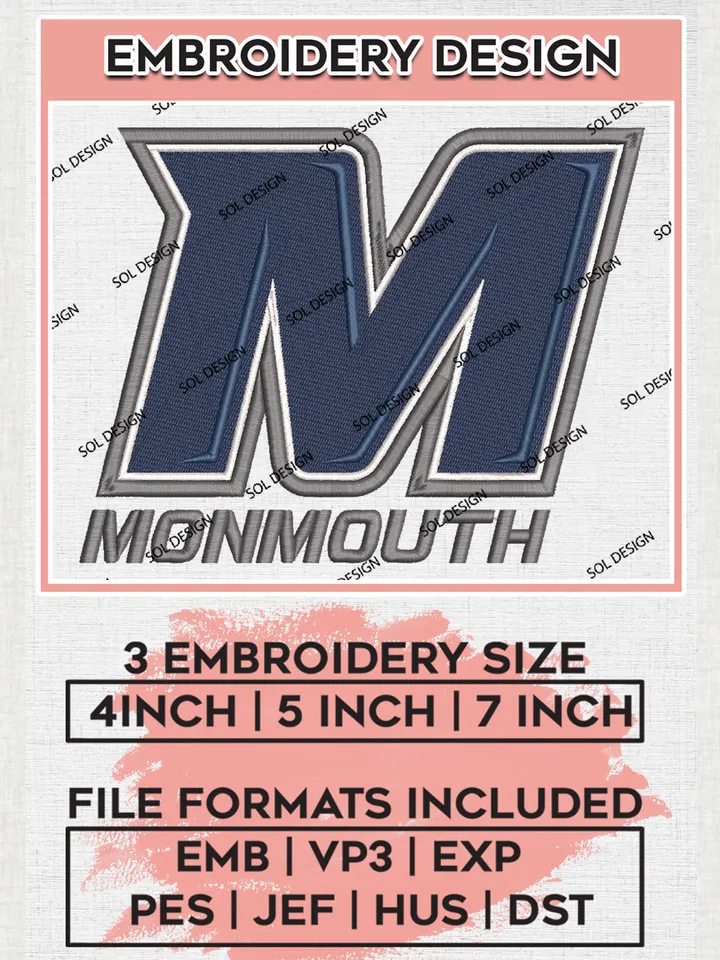 NCAA Monmouth Football Team Word Logo Embroidery Design Files, NCAA Monmouth Hawks Machine Embroidery, NCAA Teams, Game Day, 3 sizes, NCAA Machine embroidery designs, Digital Download