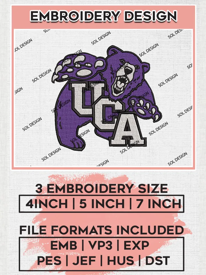 UCA Bears College Football Team Mascot Logo embroidery designs, NCAA Central Arkansas Bears Embroidery Files, NCAA Team Logo embroidery designs, NCAA Game Day Machine embroidery designs, Digital Download