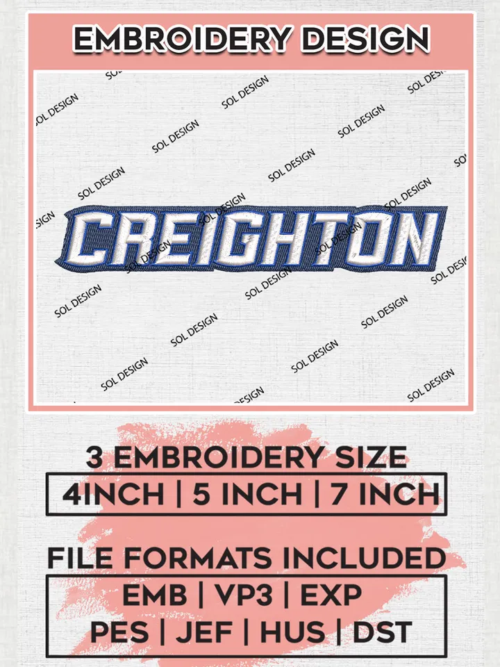 Creighton NCAA Team Word Logo Embroidery Design Files, NCAA Creighton Bluejays Machine Embroidery, NCAA Teams, 3 sizes, NCAA Machine embroidery designs, Digital Download