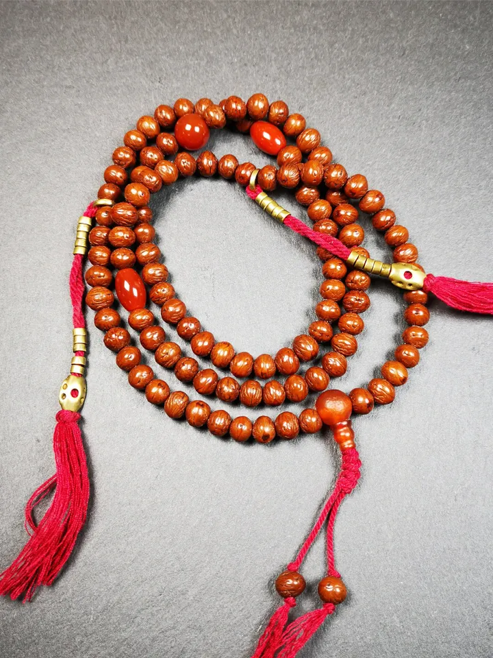 Gandhanra Old 108 Indian Jujube Beads Mala,Prayer Beads Necklace for Meditation,Diameter 0.28", Circumference 28"