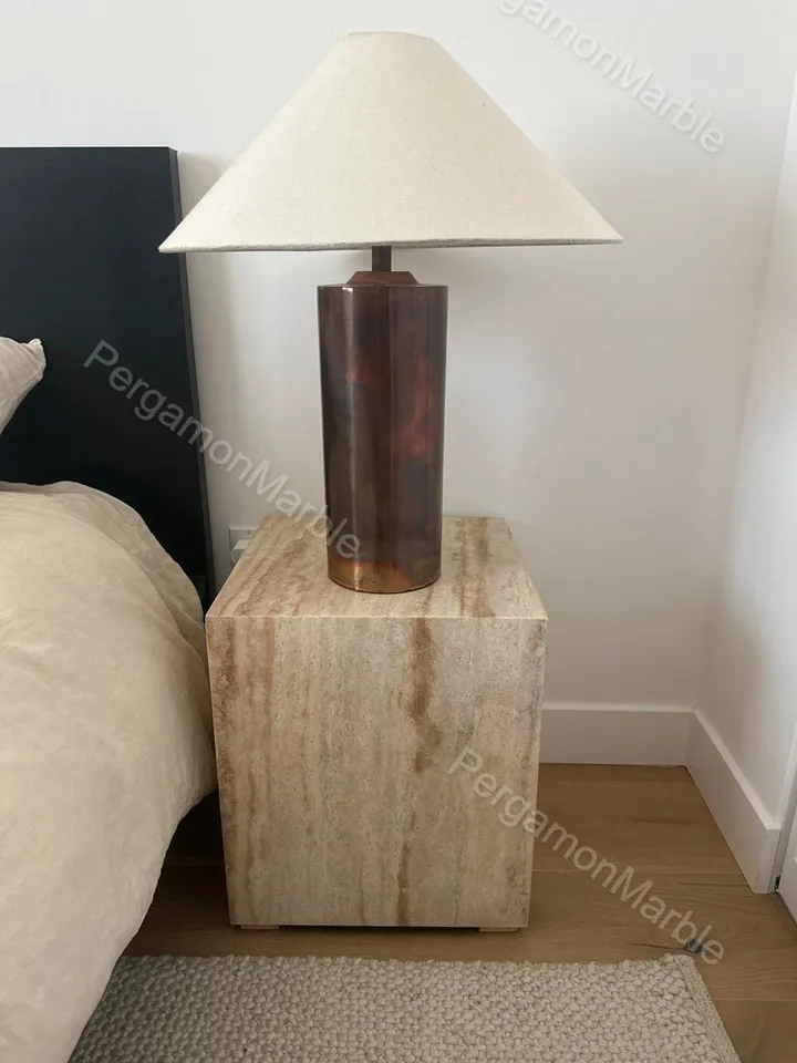 Travertine cube table,nightstand side table end table real travertine handmade and free shipping