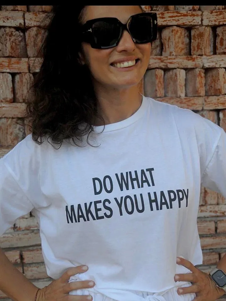 White Cotton Crop Top Tee | Women T-Shirt Do What Makes You Happy | Every Day Wear | Statement Tee | Gift For Her | Hadmade Clothing