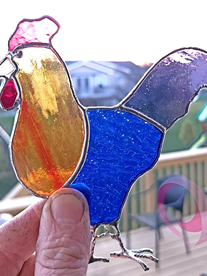 Stained Glass Chicken Suncatcher Set 1 Rooster 3 Hens 3 Chicks for Window Decor Farmhouse Gift for Chicken Lovers