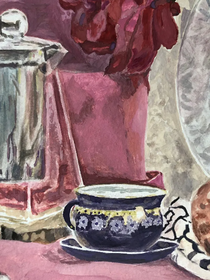 Original gouache painting still life with pomegranates and grapes wall art 11.6 x 16.4'' inches