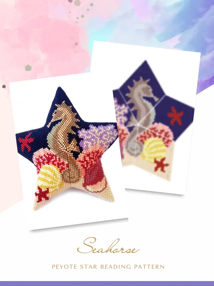 Seahorse 3D Peyote Star Beading Pattern, Seed Beads Seascape Ornament, Beaded Star PDF Pattern