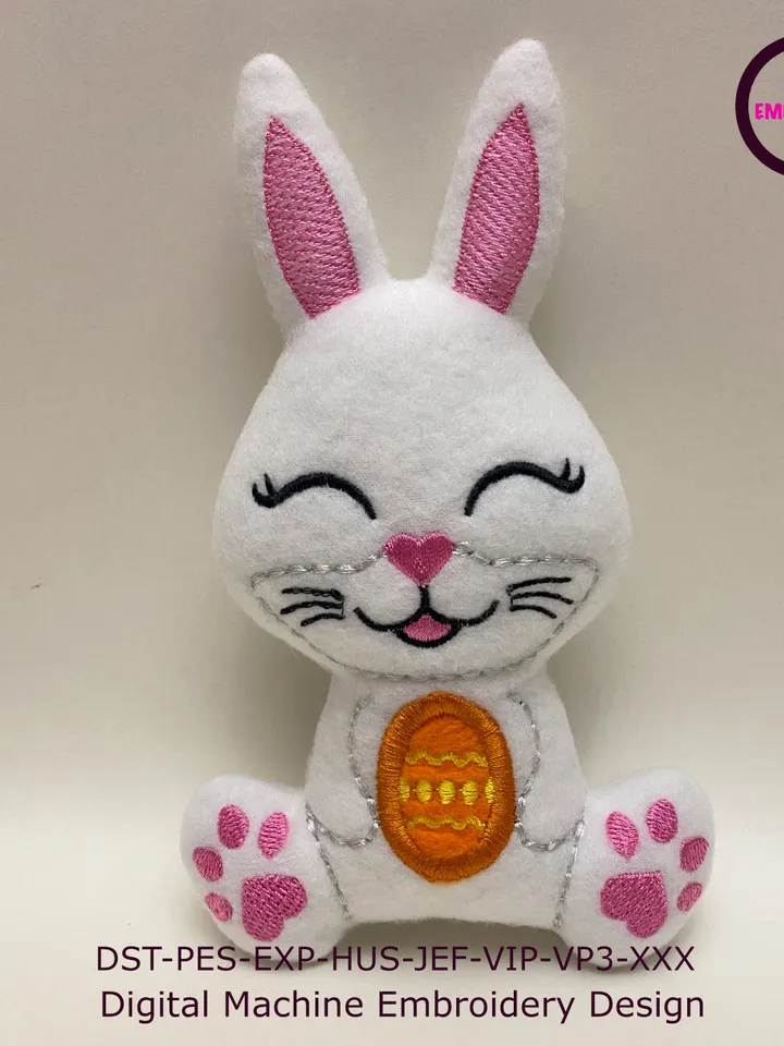 ITH Easter Bunny toy soft stuffed in the Hoop Digital Design for Machine Embroidery