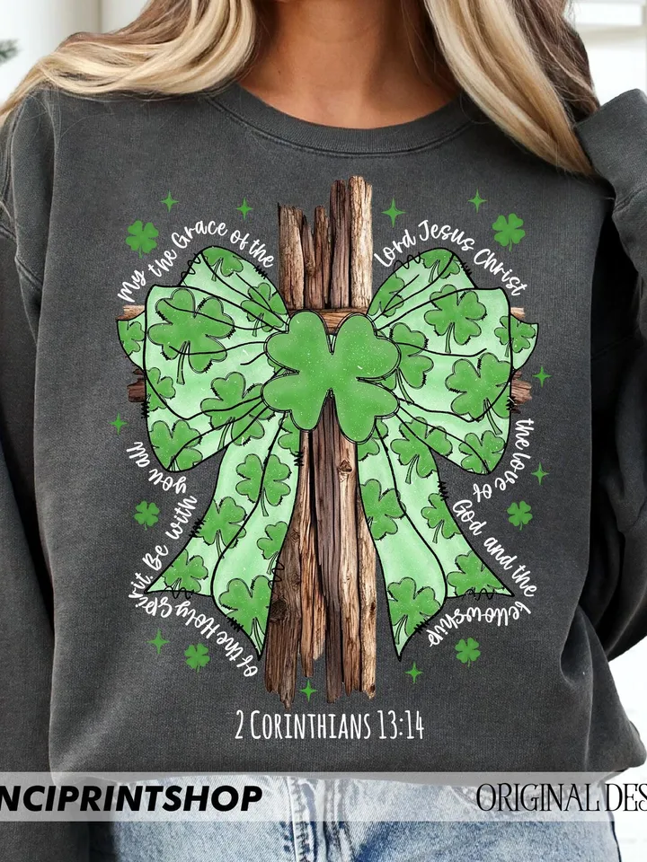 St. Patrick's Day png, Shamrock Holy Trinity - 2 Corinthians 13:14, St. Patrick's Coquette Bow png, St. Patrick's Day Bible Verse png files