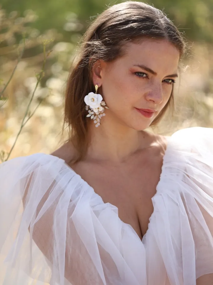 Boho Wedding Jewelry Set For Brides, Floral Bridal Earrings, Boho Wedding Earrings, Flower Wedding Earrings, Statement Wedding Jewelry Set