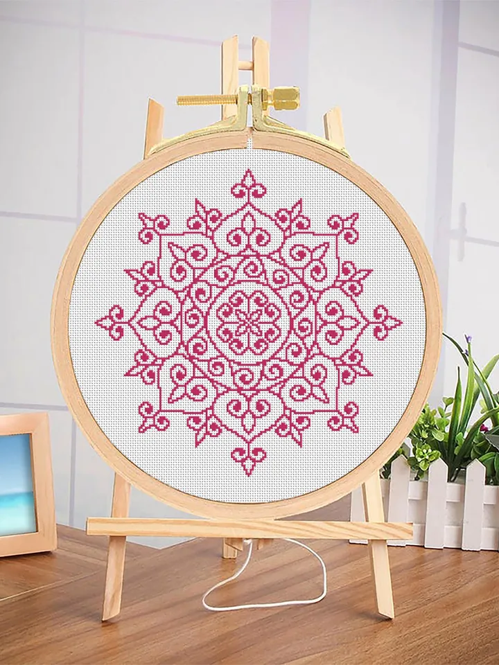 Easy mandala cross stitch pattern download PDF Monochrome floral ornament cross stitch chart, Mandala embroidery beginner, Home decor #M34