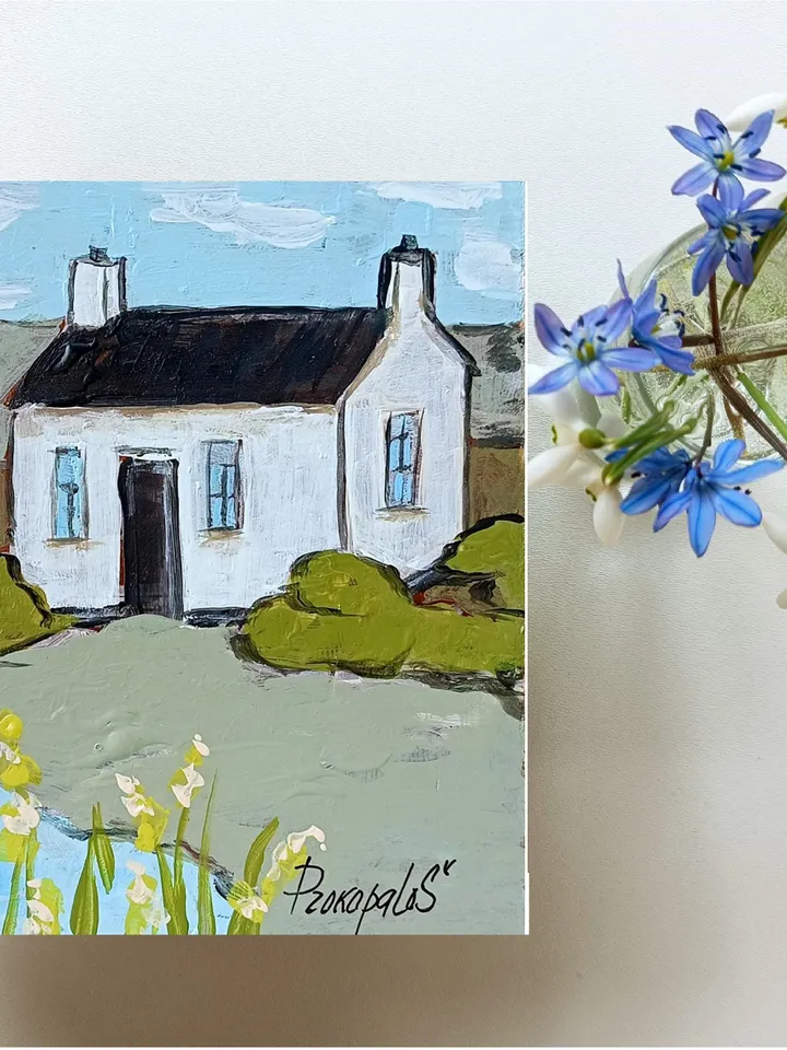 Scotland Art Original Small Oil Painting House Portrait Scottish Art Highland Painting Landscape Painting Scotland Gifts Original Art