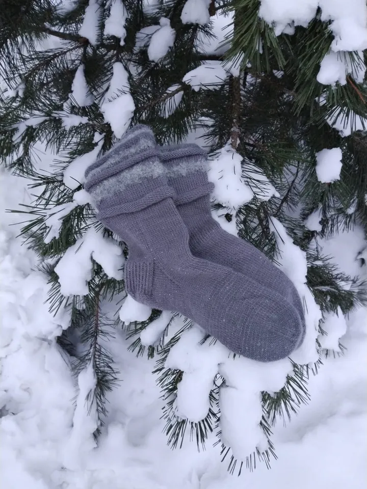 Knitted socks women's, marengo with frills handmade