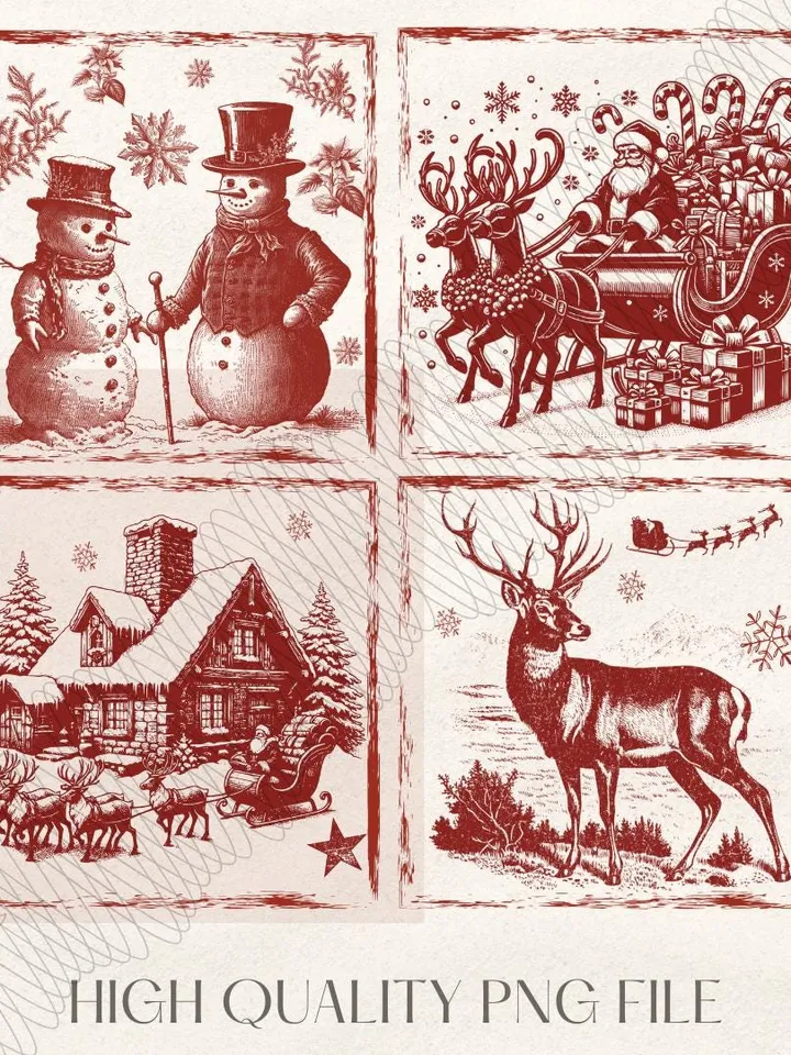 Vintage Retro Christmas PNG Cute Santa Reindeer Snowman Gingerbread Man Cookies Magic Christmas Vintage Christmas Png Trendy Xmas ORIGINAL