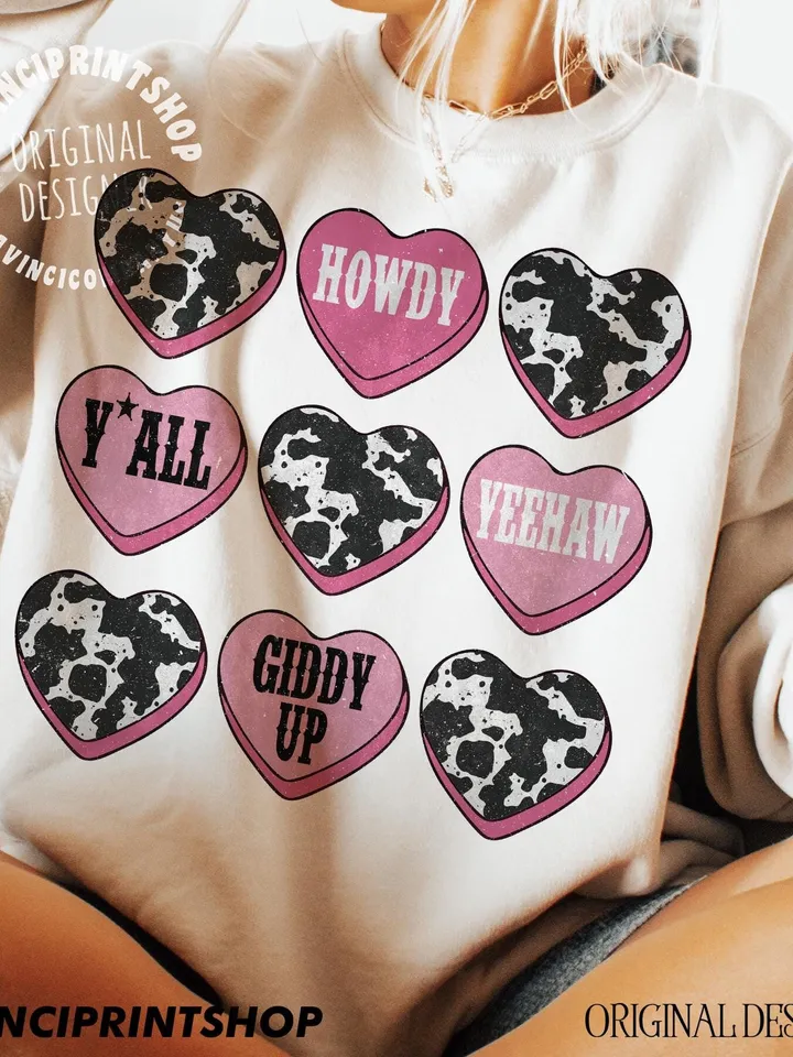 Valentines Candy Heart Png, Western Valentines Png, Cow Print Valentines png, Western Hearts Png, Retro Valentine Png, Heart Png, Western
