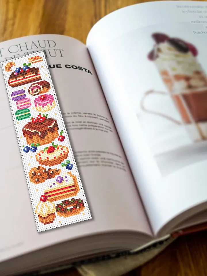 Food bookmark set cross stitch pattern PDF download Fast food cross stitch chart, Bookmark pattern digital PDF, Coffee time Desserts #B238