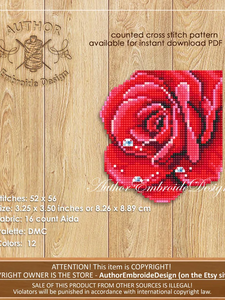 Corner bookmark cross stitch pattern PDF download Red rose cross stitch chart, Rose bookmark pattern digital PDF, Bookmark for women #B313